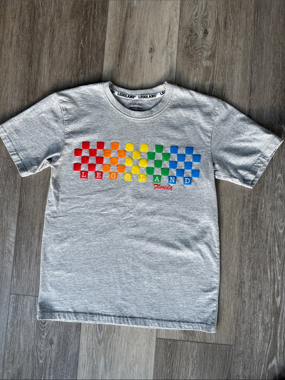 Lego Gray Checkerboard Logoland, Florida Tee NWOT